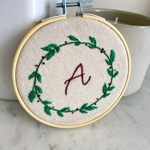 Other - Hand Embroidered Wreath with Initial "A"